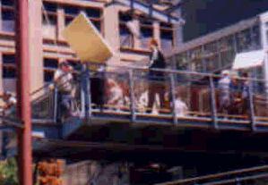 Shooting a scene on the bridge.